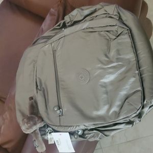 New!! Kipling book bag backpack with laptop sleeve in metallic pewter